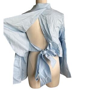 Anthropologie Sunday in Brooklyn Blouse Sky Blue Open Back Bell Sleeve Sz Small